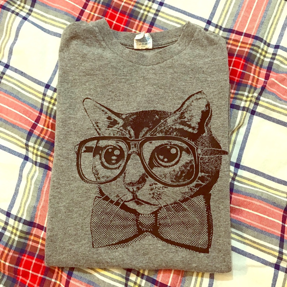 Funny cat bow tie and glasses tee Small